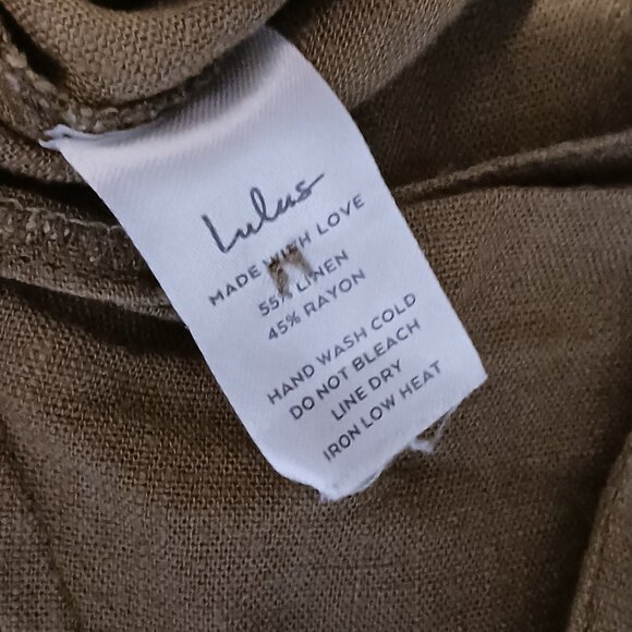 Lulus Torrey Olive Green Wide-Leg Overalls Size S‎ Linen Blend Cropped Leg - Picture 13 of 16